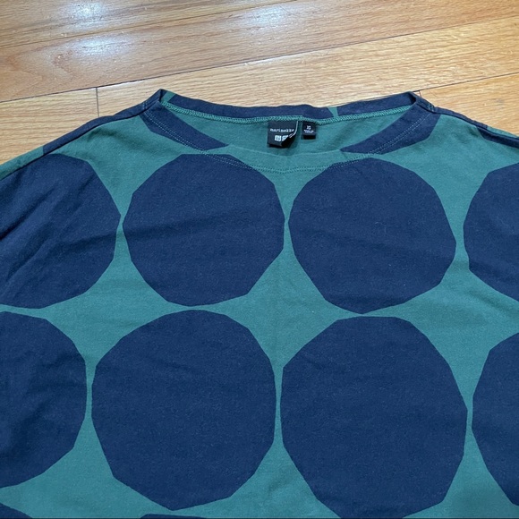 Marimekko x Uniqlo Women's Long Sleeve Tunic sz XS Green With Big Navy Dots EUC - Picture 12 of 12